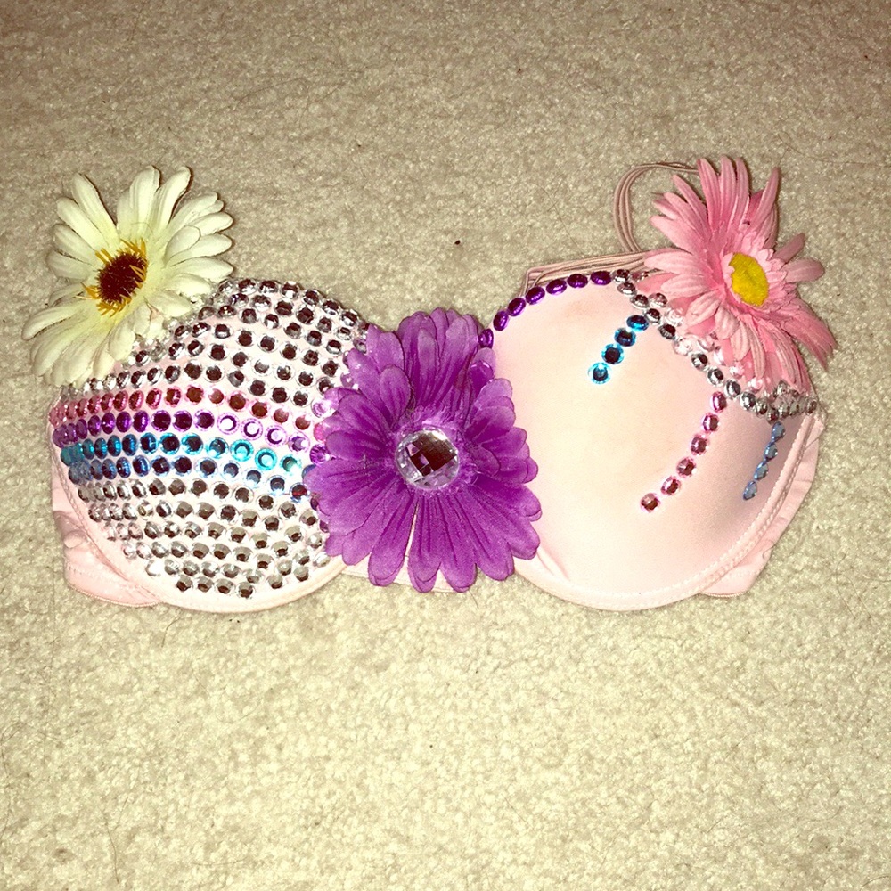 Pink bedazzled daisy rave/edc bra